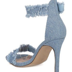 BRECKELLE'S PASO-19 FRAYED DENIM Open Toe Ankle Strap Stiletto Sandal 7.5